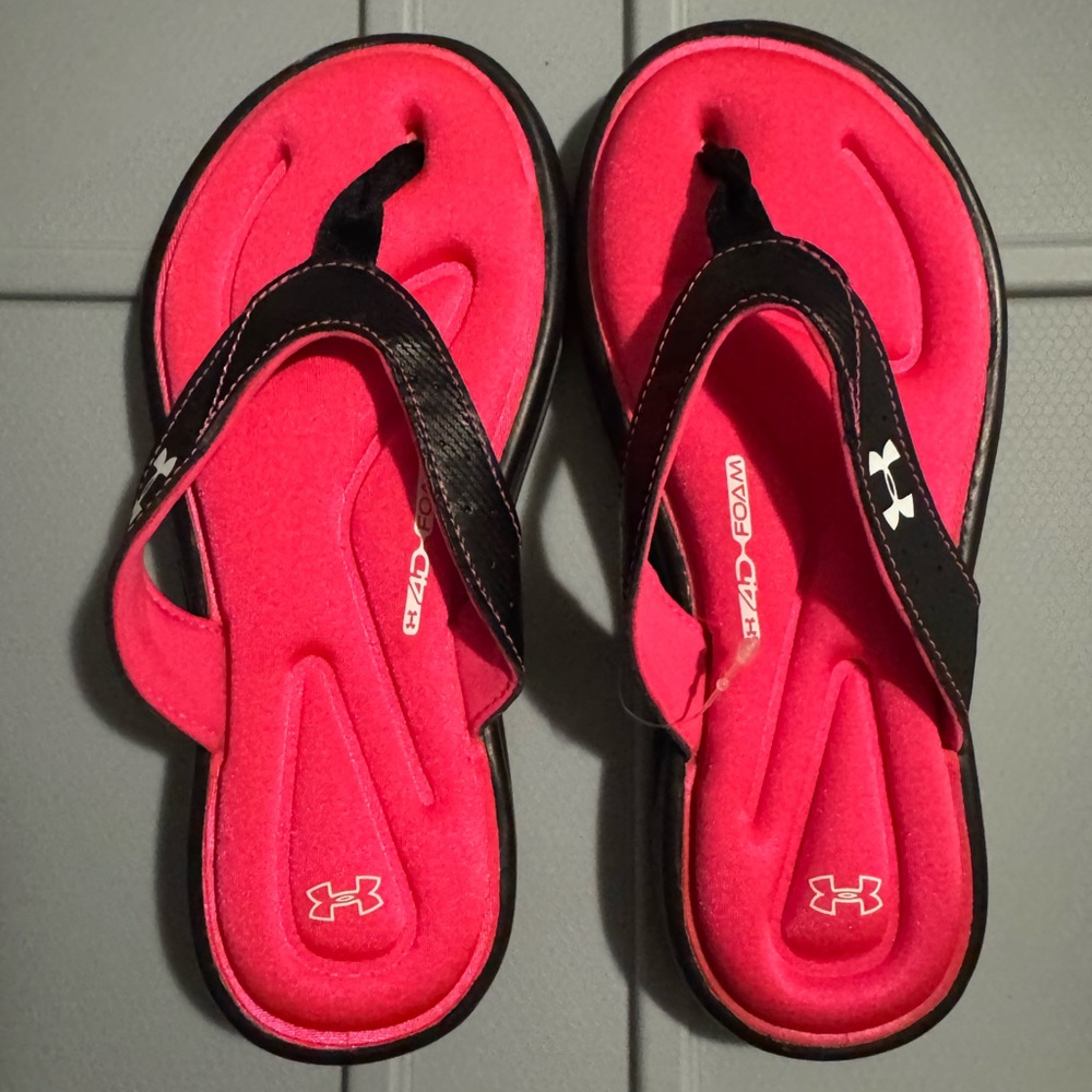 Under Armour Kids' Pink and Black Flip Flops